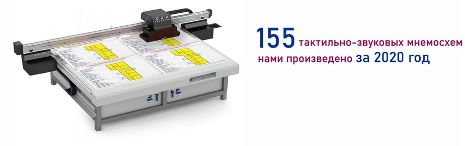 Кадр из цеха. Крупным планом — процесс нанесения защитного покрытия на лист с мнемосхемами (поточная линия). На втором плане — стопки готовых табличек. Фото должно создавать ощущение масштаба и серьезного промышленного производства, а не "гаражного" цеха.